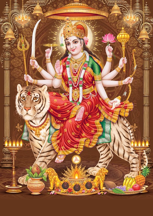 Durga,Mata,With,Colorful,Background,,Digital,Wall,Poster